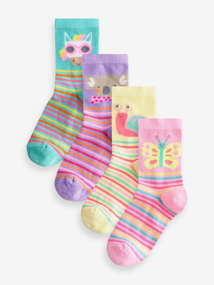 Pink, Violett und Grün - Socken mit hohem Baumwollanteil und Figurenmotiven, 4er-Pack - Bild 1 von 5 Pink, Violett und Grün - Socken mit hohem Baumwollanteil und Figurenmotiven, 4er-Pack - Bild 1 von 5