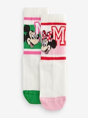 White/Pink 2 Pack Cotton Rich Mickey Ankle Socks - Image 1 of 3