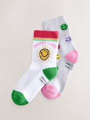 White/Grey SmileyWorld® Cushioned Sole Socks 2 Pack - Image 1 of 3