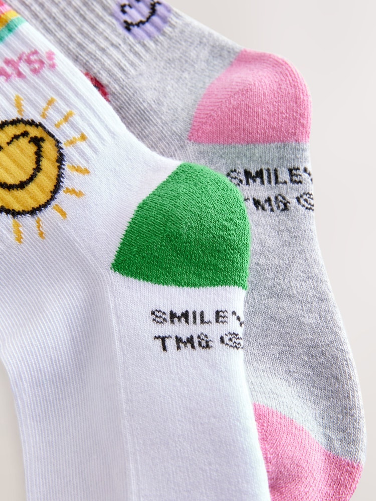 White/Grey SmileyWorld® Cushioned Sole Socks 2 Pack - Image 2 of 3