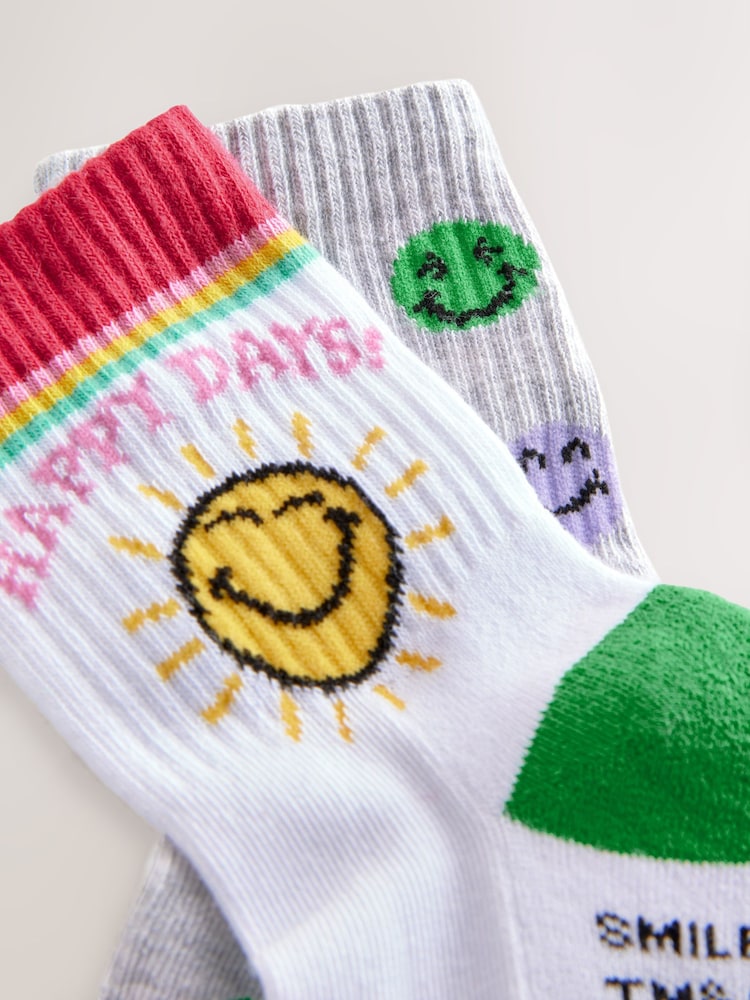 White/Grey SmileyWorld® Cushioned Sole Socks 2 Pack - Image 3 of 3