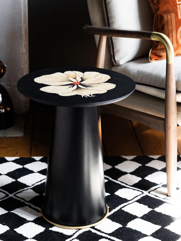 Rockett St George Black Floral Patterned Side Table - Image 1 of 7
