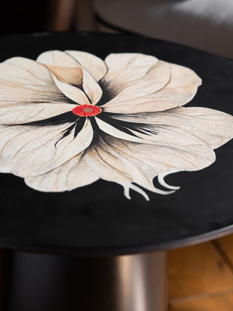 Rockett St George Black Floral Patterned Side Table - Image 2 of 7