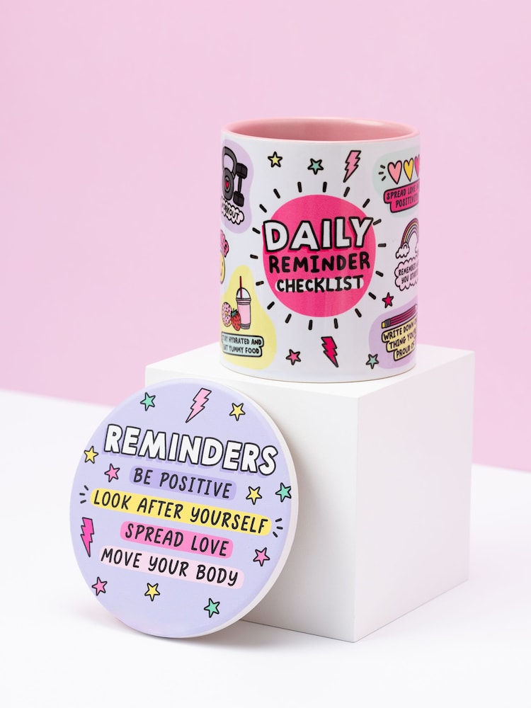 Sam Jayne Designs Pink Daily Reminder Checklist Mug and Coaster Giftset - Image 5 of 5