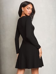 Lipsy Black Velvet Floral Applique Knitted Dress - Image 4 of 4