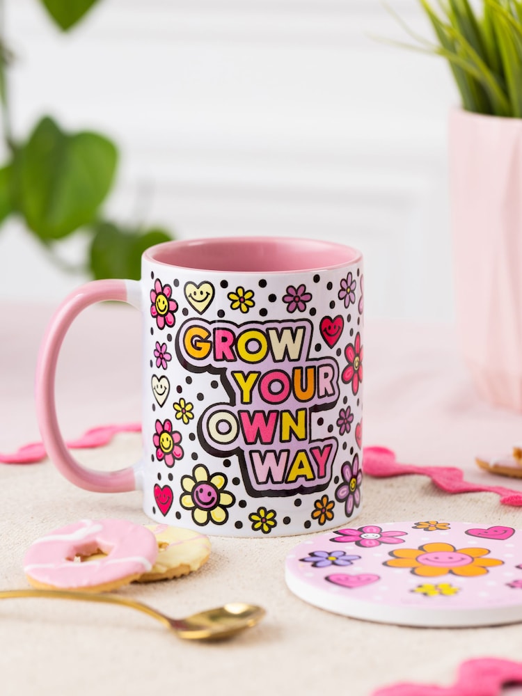 Sam Jayne Designs Pink Grow your Own Way Mug and Coaster Giftset - Image 1 of 4