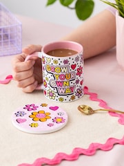 Sam Jayne Designs Pink Grow your Own Way Mug and Coaster Giftset - Image 2 of 4