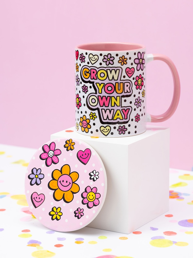 Sam Jayne Designs Pink Grow your Own Way Mug and Coaster Giftset - Image 4 of 4