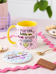Sam Jayne Designs Yellow Pop the kettle on Mug and Coaster Giftset - Image 1 of 4
