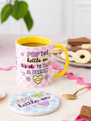 Sam Jayne Designs Yellow Pop the kettle on Mug and Coaster Giftset - Image 3 of 4