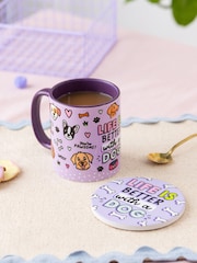 Sam Jayne Designs Purple Life is better with a Dog Mug and Coaster Giftset - Image 1 of 4