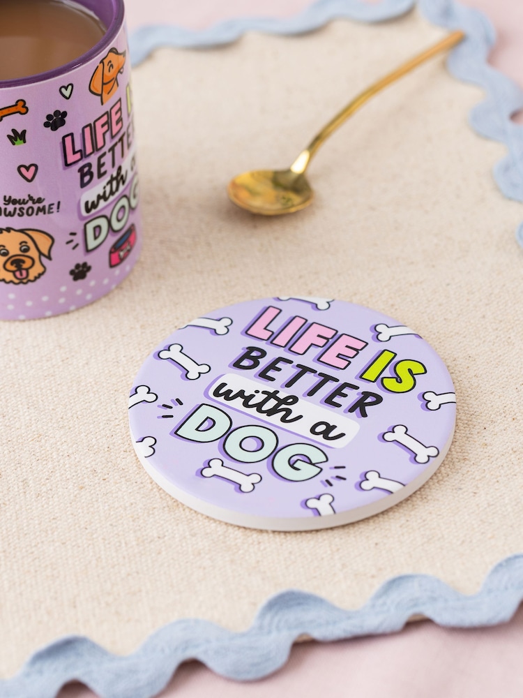 Sam Jayne Designs Purple Life is better with a Dog Mug and Coaster Giftset - Image 2 of 4