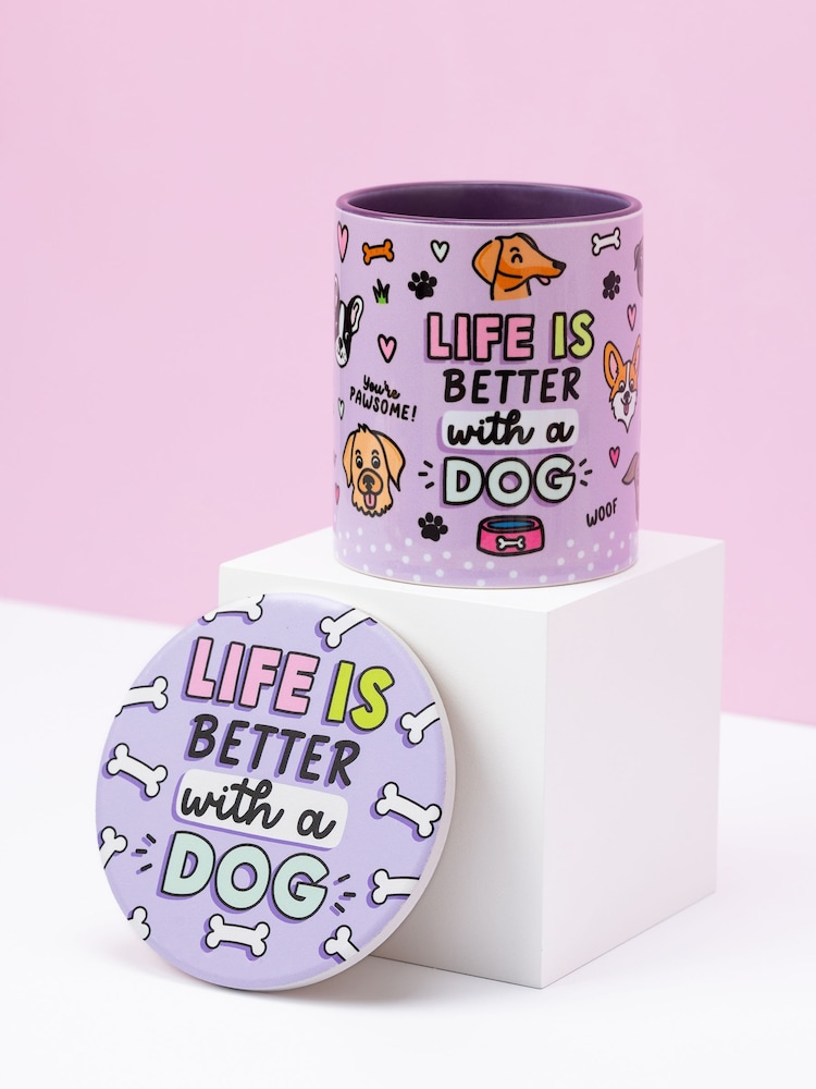 Sam Jayne Designs Purple Life is better with a Dog Mug and Coaster Giftset - Image 4 of 4
