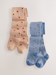 Blue and Neutral Brown 2 Pack Cotton Rich Strawberry and Cherry Tights - Image 1 of 5