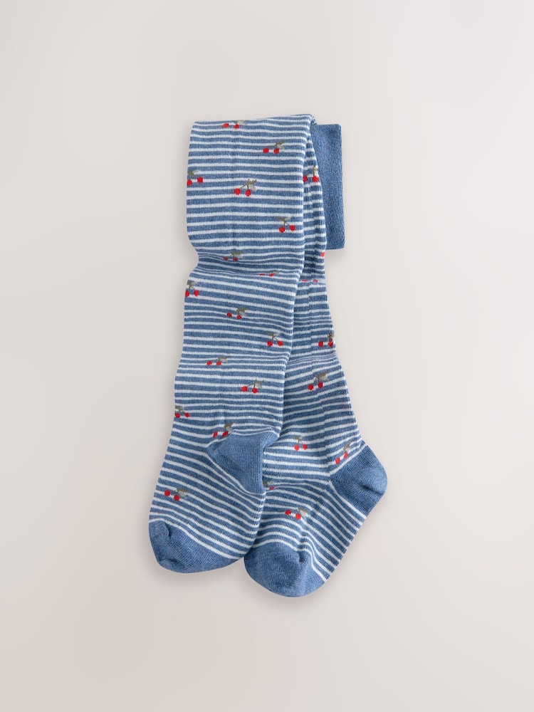 Blue and Neutral Brown 2 Pack Cotton Rich Strawberry and Cherry Tights - Image 2 of 5