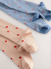 Blue and Neutral Brown 2 Pack Cotton Rich Strawberry and Cherry Tights - Image 4 of 5