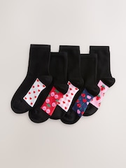 Schwarz/Obst - Schulsocken mit hohem Baumwollanteil und Fußbett im 5er-Pack - Bild 1 von 4