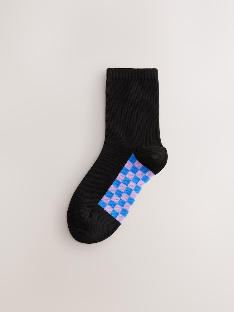 Black Checkerboard 5 Pack Cotton Rich Footbed Ankle School Socks - Image 2 of 4 Black Checkerboard 5 Pack Cotton Rich Footbed Ankle School Socks - Image 2 of 4