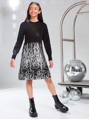 Lipsy Black Sequin 2-in-1 Party Dress (5-16yrs) - Image 1 of 4