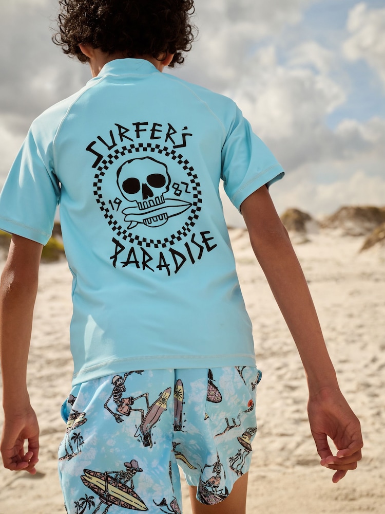 Light Blue Short Sleeve Rash Vest (1.5-16yrs) - Image 1 of 8