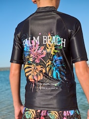 Black Print Short Sleeve Rash Vest (1.5-16yrs) - Image 1 of 3