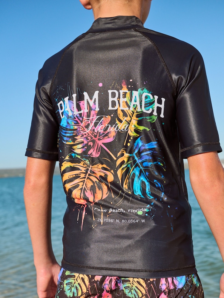 Black Print Short Sleeve Rash Vest (1.5-16yrs) - Image 1 of 3 Black Print Short Sleeve Rash Vest (1.5-16yrs) - Image 1 of 3
