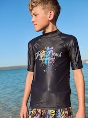 Black Print Short Sleeve Rash Vest (1.5-16yrs) - Image 2 of 3