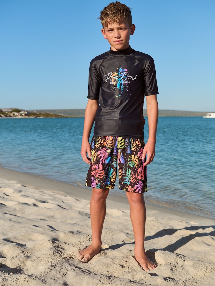Black Print Short Sleeve Rash Vest (1.5-16yrs) - Image 3 of 3