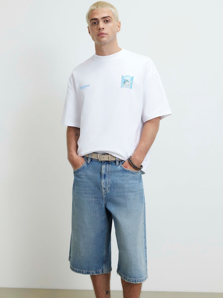River Island White Oversized Santorini Scenic T-Shirt - Image 1 of 4