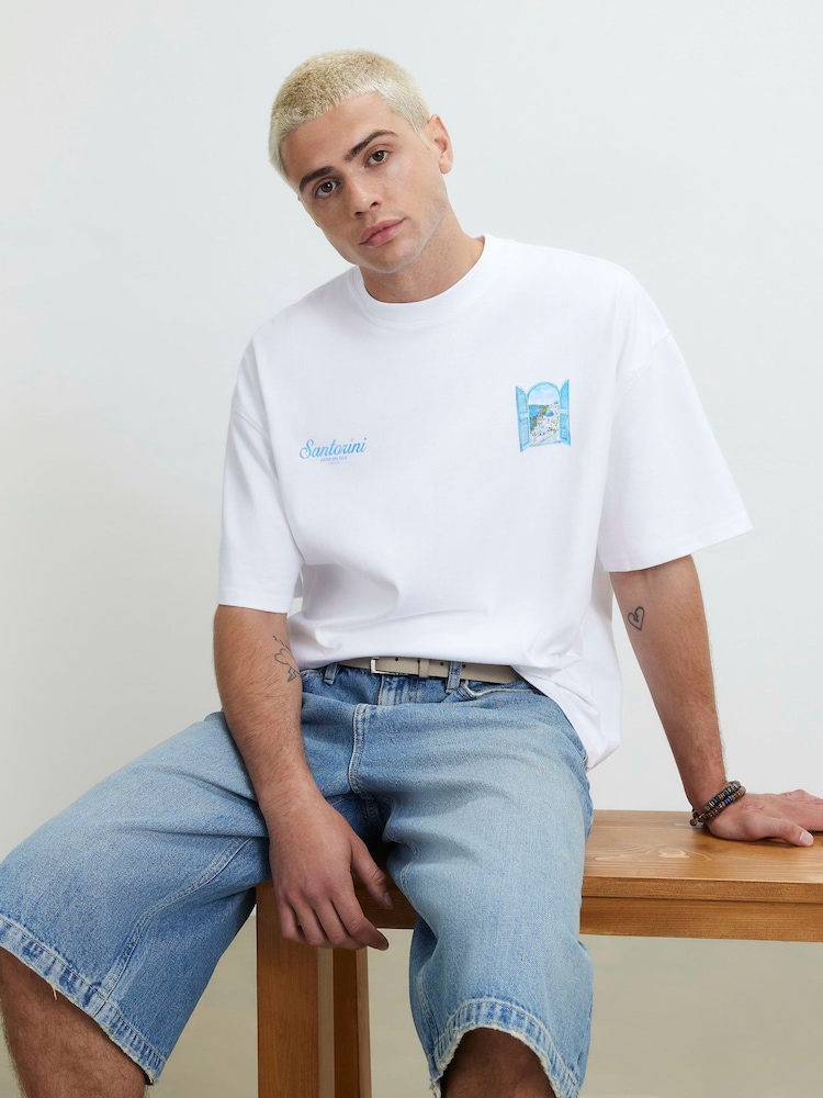 River Island White Oversized Santorini Scenic T-Shirt - Image 4 of 4