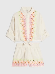 Cream - River Island Set aus besticktem Hemd und Kurzgröße - Bild 1 von 4