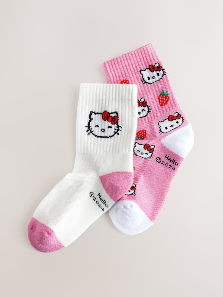 Pink & Weiß - 2 Pack Cotton Rich Hello Kitty Ankle Socks - Bild 1 von 3