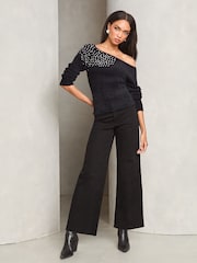 Lipsy Black Diamonte Placement Bardot Knitted Jumper - Image 3 of 4
