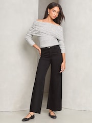 Lipsy Grey Foldover Bardot Ribbed Knitted Jumper - Image 2 of 4
