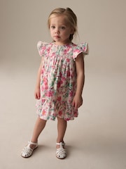 Pink Floral Shirred Angel Sleeve Dress (3mths-8yrs) - Image 2 of 8