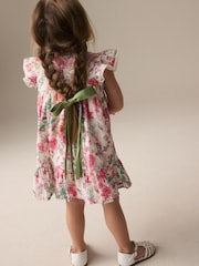 Pink Floral Shirred Angel Sleeve Dress (3mths-8yrs) - Image 3 of 8