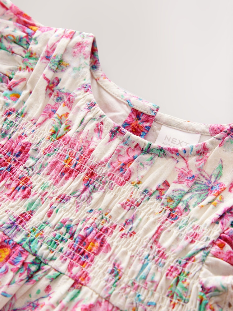 Pink Floral Shirred Angel Sleeve Dress (3mths-8yrs) - Image 8 of 8