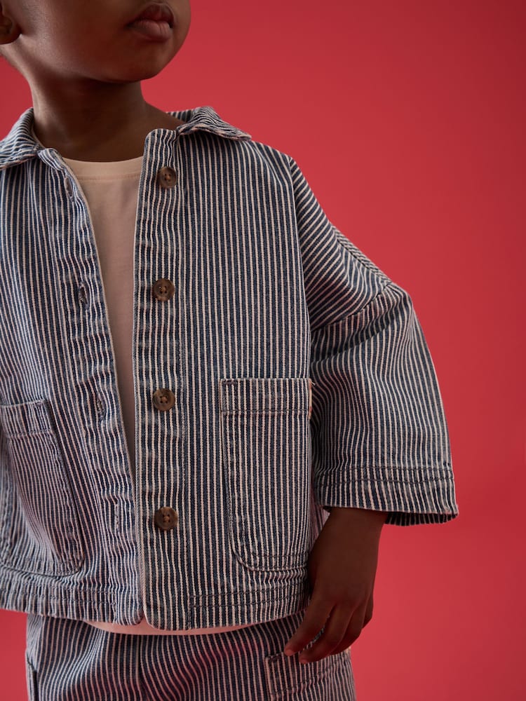 Blue Ticking Stripe 100% Cotton Shirt And Trousers Set (3mths-8yrs) - Image 2 of 9