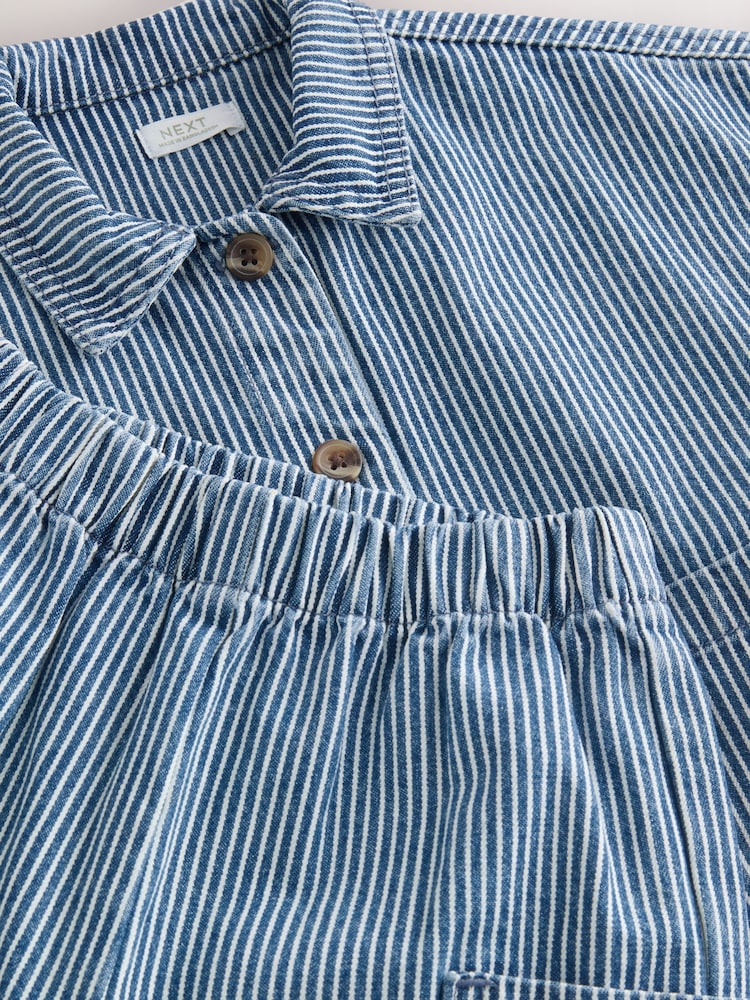 Blue Ticking Stripe 100% Cotton Shirt And Trousers Set (3mths-8yrs) - Image 7 of 9