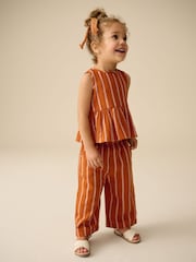 Rust Orange Stripe 100% Cotton Blouse And Trousers Co-Ord Set (3mths-10yrs) - Image 1 of 7