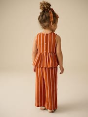Rust Orange Stripe 100% Cotton Blouse And Trousers Co-Ord Set (3mths-10yrs) - Image 2 of 7
