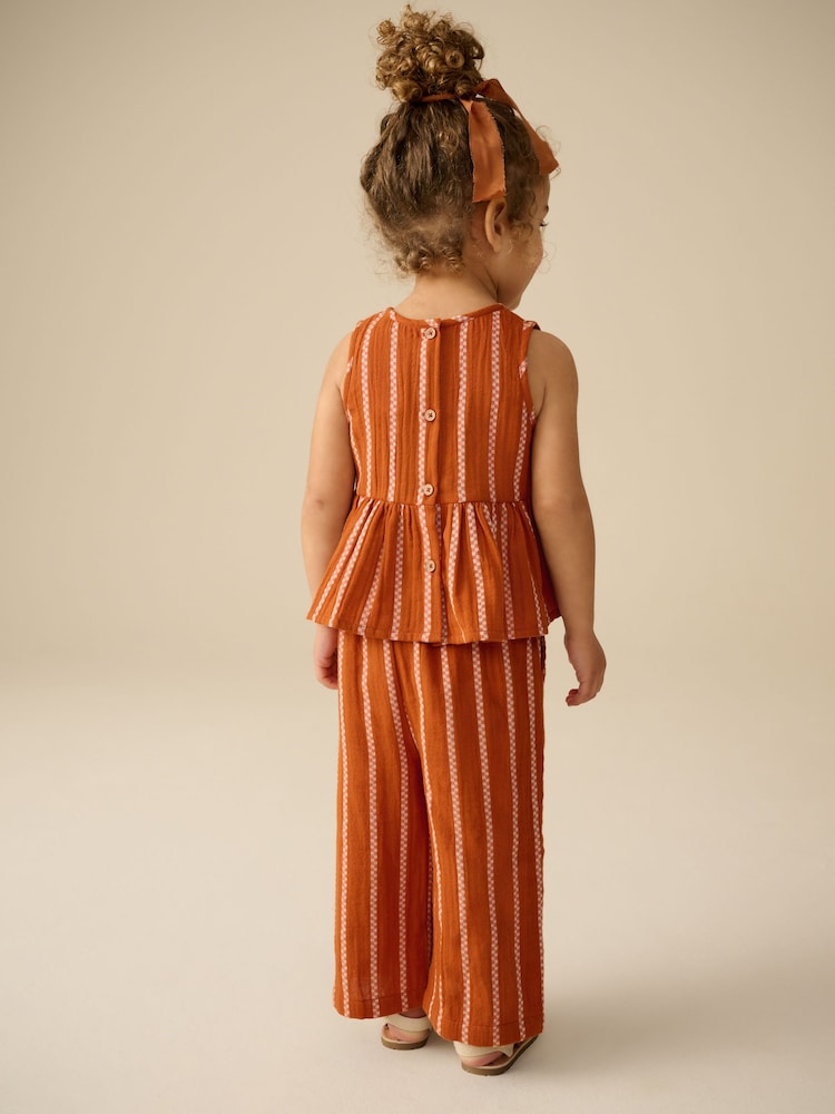 Rust Orange Stripe 100% Cotton Blouse And Trousers Co-Ord Set (3mths-10yrs) - Image 2 of 7