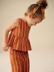 Rust Orange Stripe 100% Cotton Blouse And Trousers Co-Ord Set (3mths-10yrs) - Image 3 of 7
