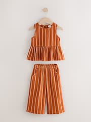 Rust Orange Stripe 100% Cotton Blouse And Trousers Co-Ord Set (3mths-10yrs) - Image 4 of 7