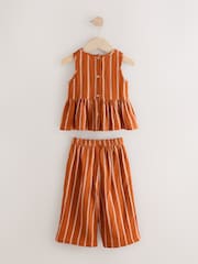 Rust Orange Stripe 100% Cotton Blouse And Trousers Co-Ord Set (3mths-10yrs) - Image 5 of 7