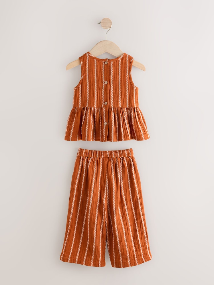 Rust Orange Stripe 100% Cotton Blouse And Trousers Co-Ord Set (3mths-10yrs) - Image 5 of 7