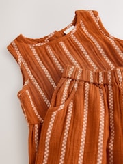 Rust Orange Stripe 100% Cotton Blouse And Trousers Co-Ord Set (3mths-10yrs) - Image 6 of 7
