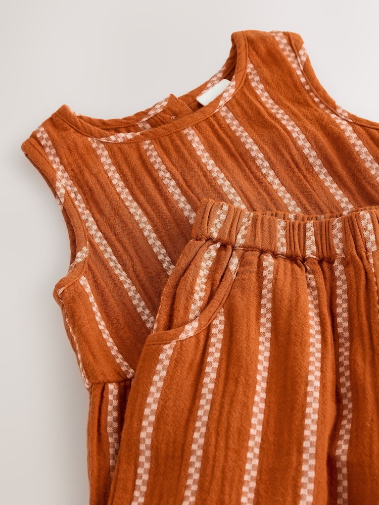 Rust Orange Stripe 100% Cotton Blouse And Trousers Co-Ord Set (3mths-10yrs) - Image 6 of 7