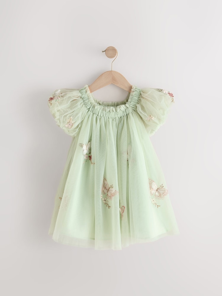 Soft Green Butterfly Mesh Dress (3mths-8yrs) - Image 4 of 8