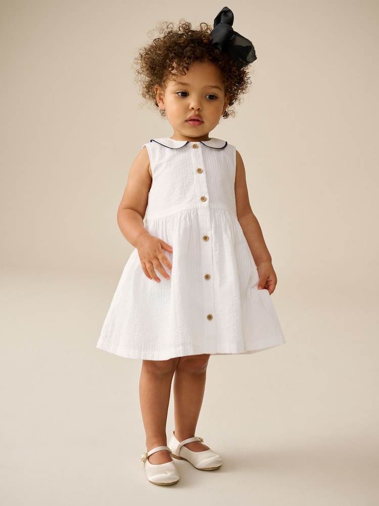 White Sleeveless Collar Summer Dress (3mths-10yrs) - Image 1 of 7
